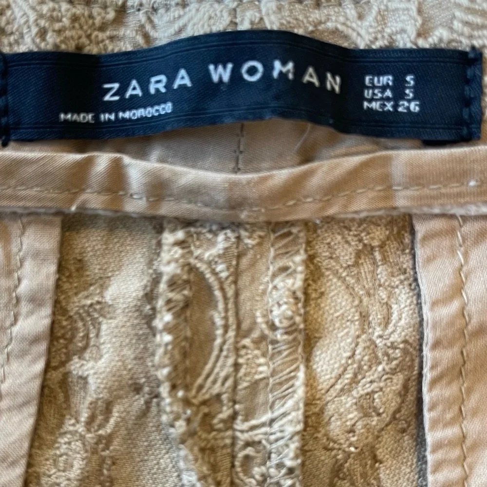 Zara Women's floral brocade trousers in camel with a straight-leg cut Size Small